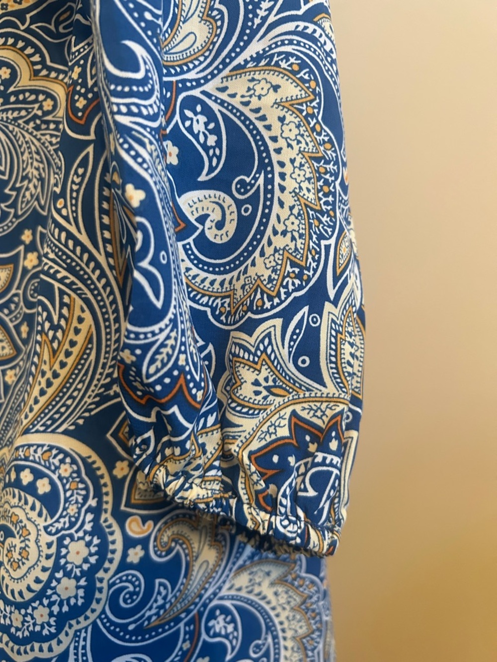 Source Unknown Blue & White Paisley Tie-Waist Long Sleeve Dress - Picture 3 of 5